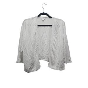 J. Jill White Linen Blend Open Cardigan Sweater Petite M 3/4 Sleeve Layering